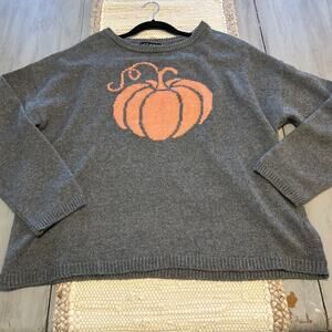 State Of Mine Gray Orange Fall Pumpkin Sweater Sz XXL Halloween Cozy NWOT